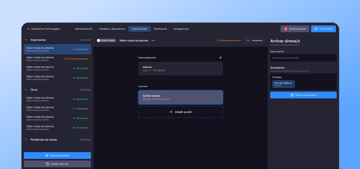 Definición de escenarios y zonas de la instalación